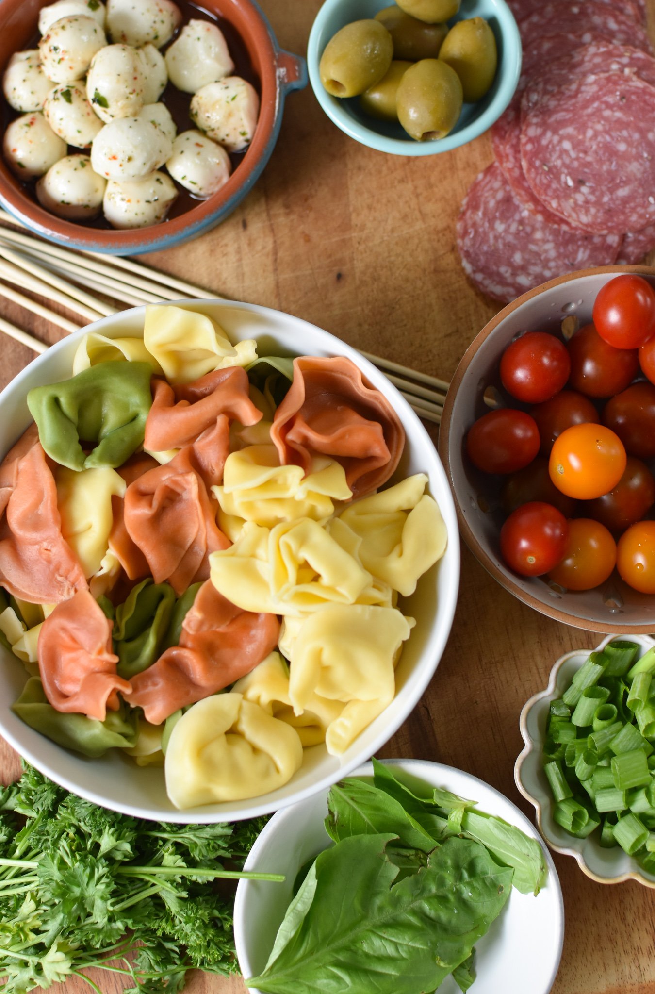 Antipasto Skewers ingredients.