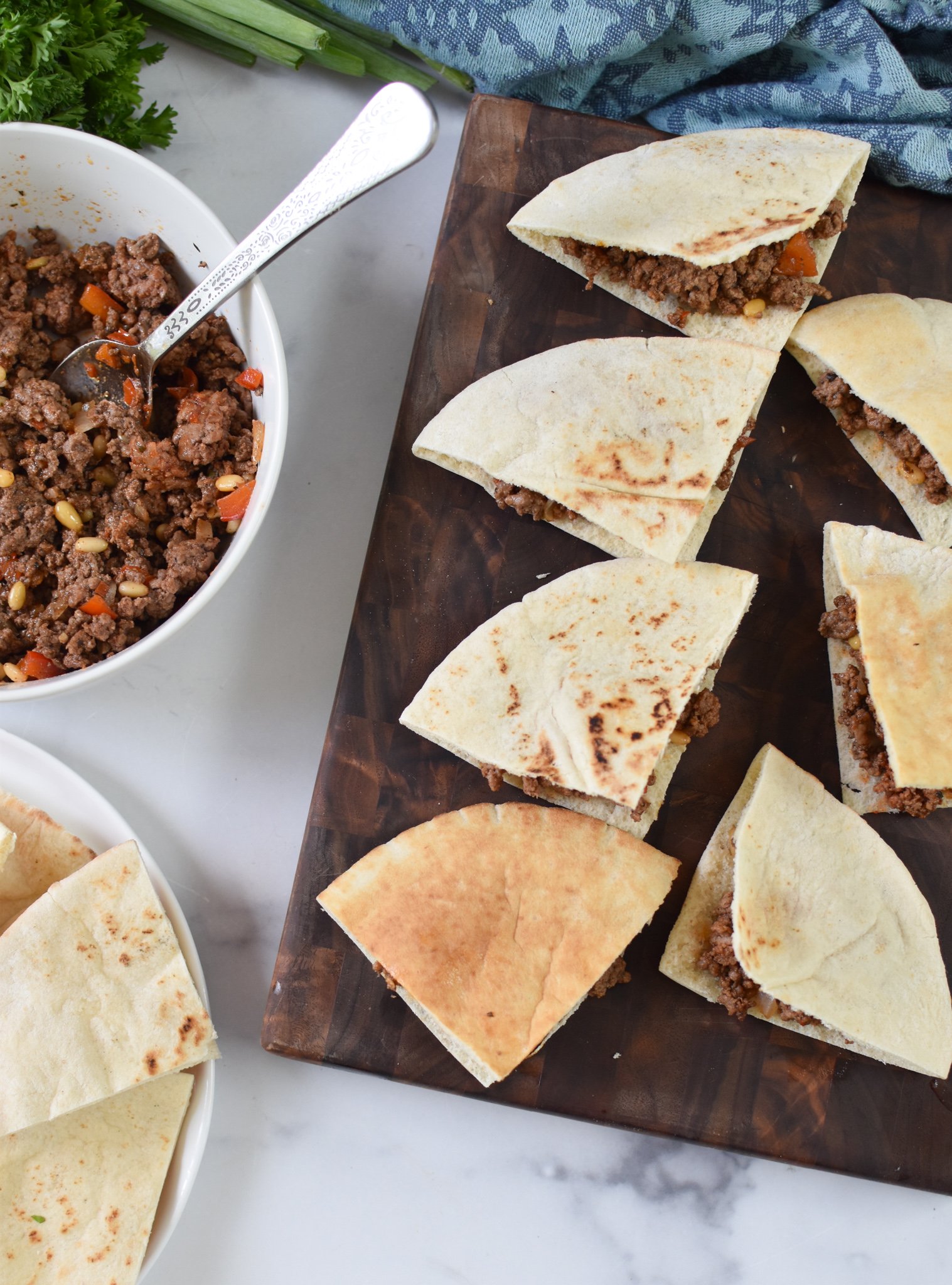 Lebanese Meat Stuffed Pitas pita stuffed with beef. 