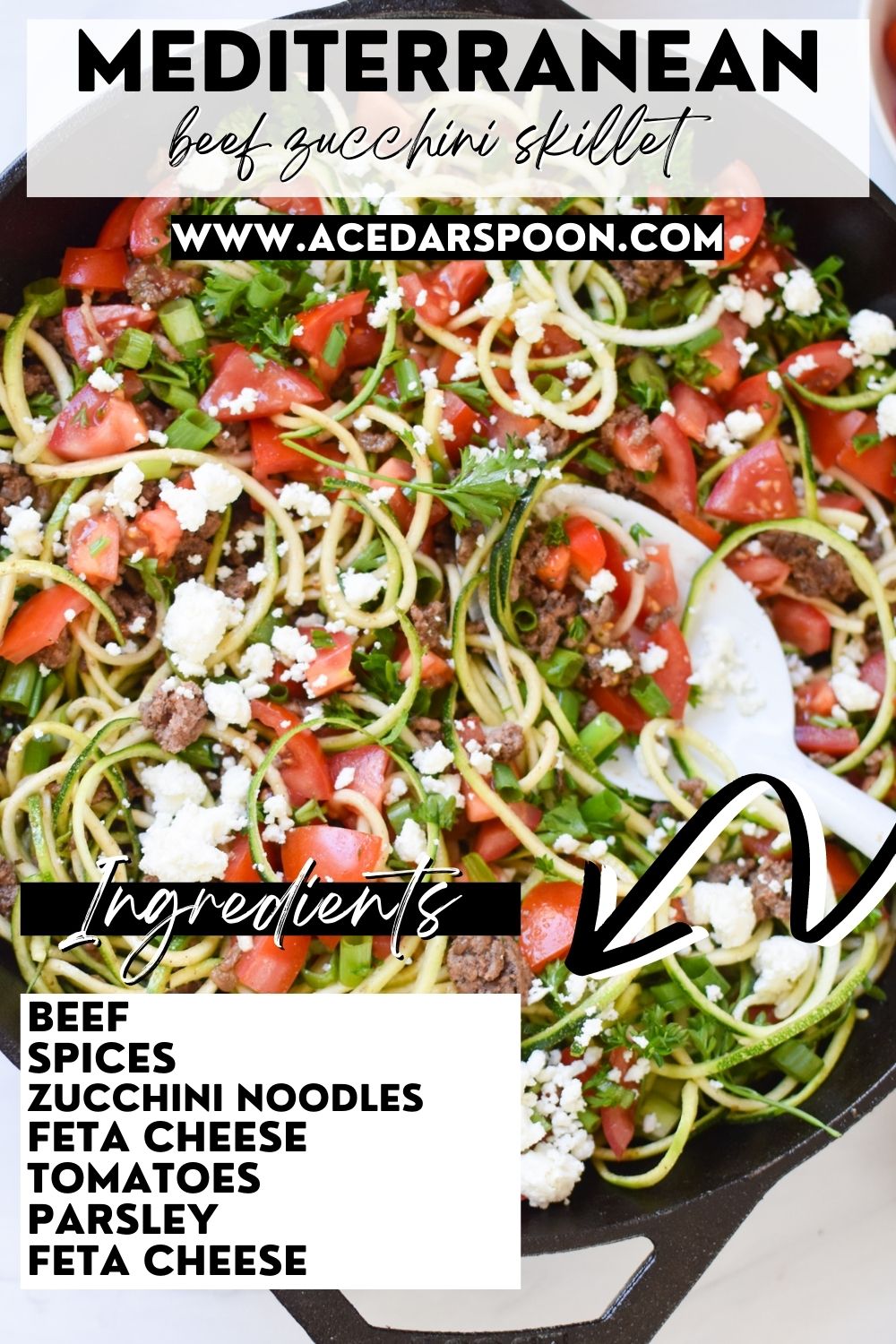 Mediterranean Ground Beef Zucchini Skillet with a logo.
