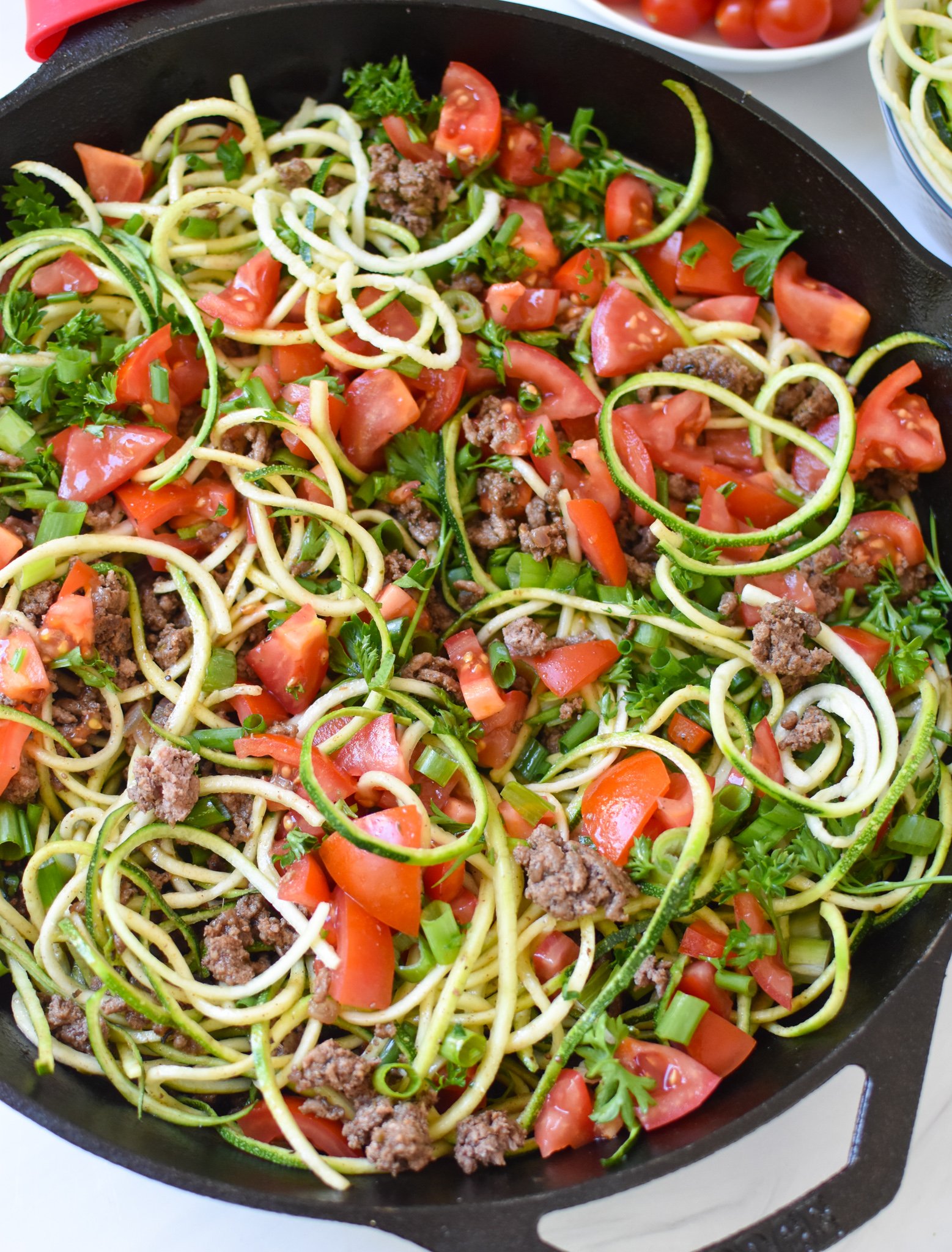 Ground Beef Zucchini Skillet with zucchini noodles. 