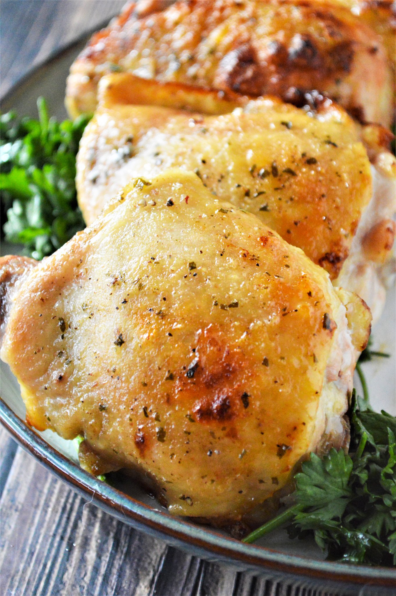 Oven Baked Ranch Chicken Thighs with ranch seasoning. 