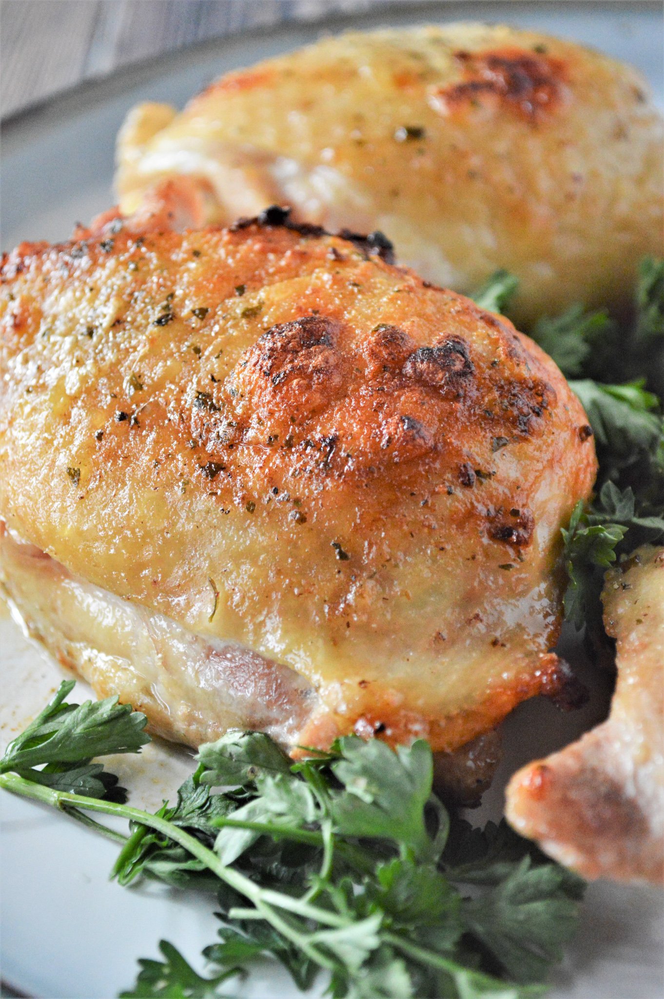 Oven Baked Ranch Chicken Thighs with greens.