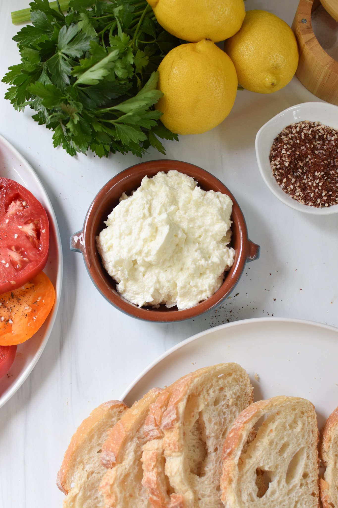 Tomato Toast with Whipped Feta ingredients. 