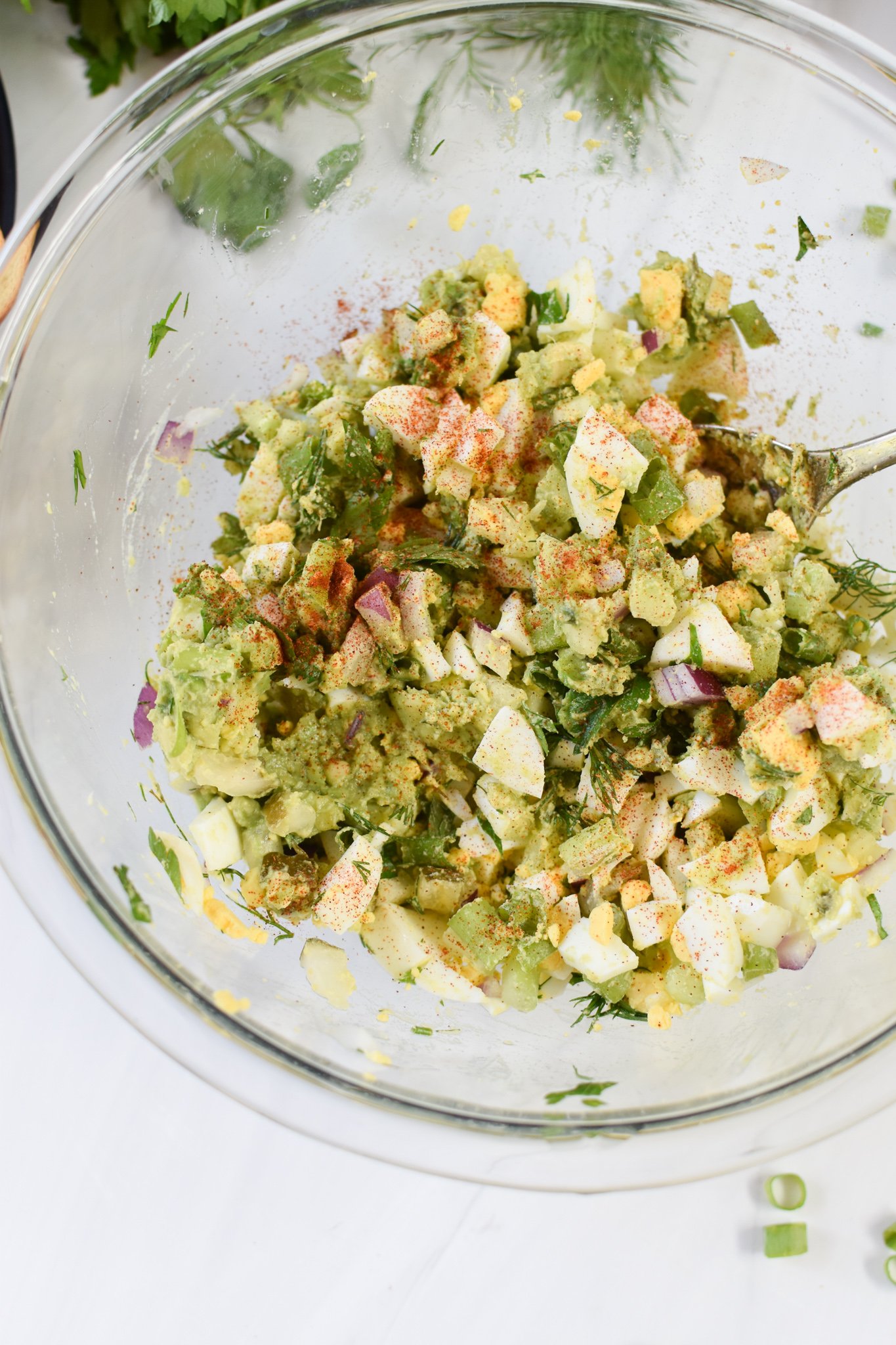 Avocado Egg Salad mixed egg salad. 