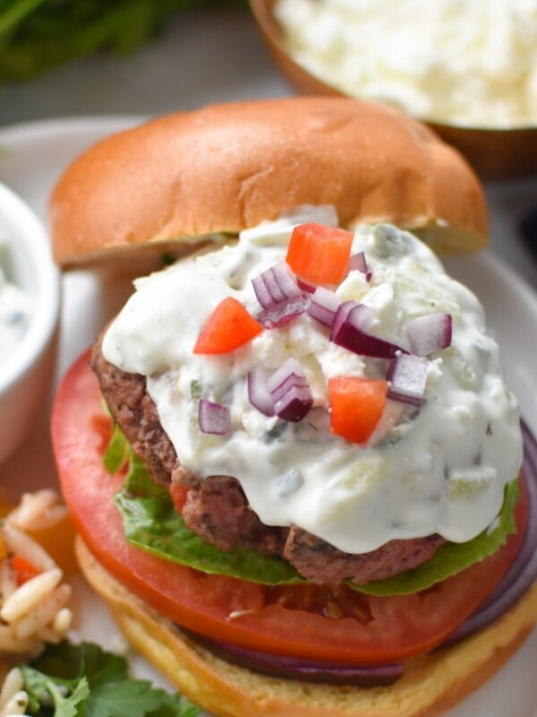 Feta Burger with Tzatziki Image 1200 x 1200