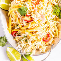 Vegan Caribbean Coleslaw Recipe in a white platter.