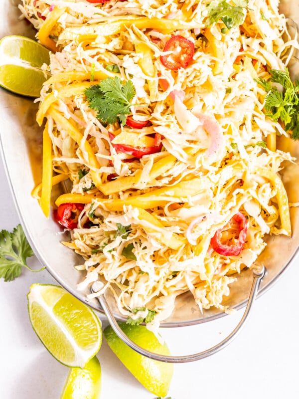 Vegan Caribbean Coleslaw Recipe in a white platter.