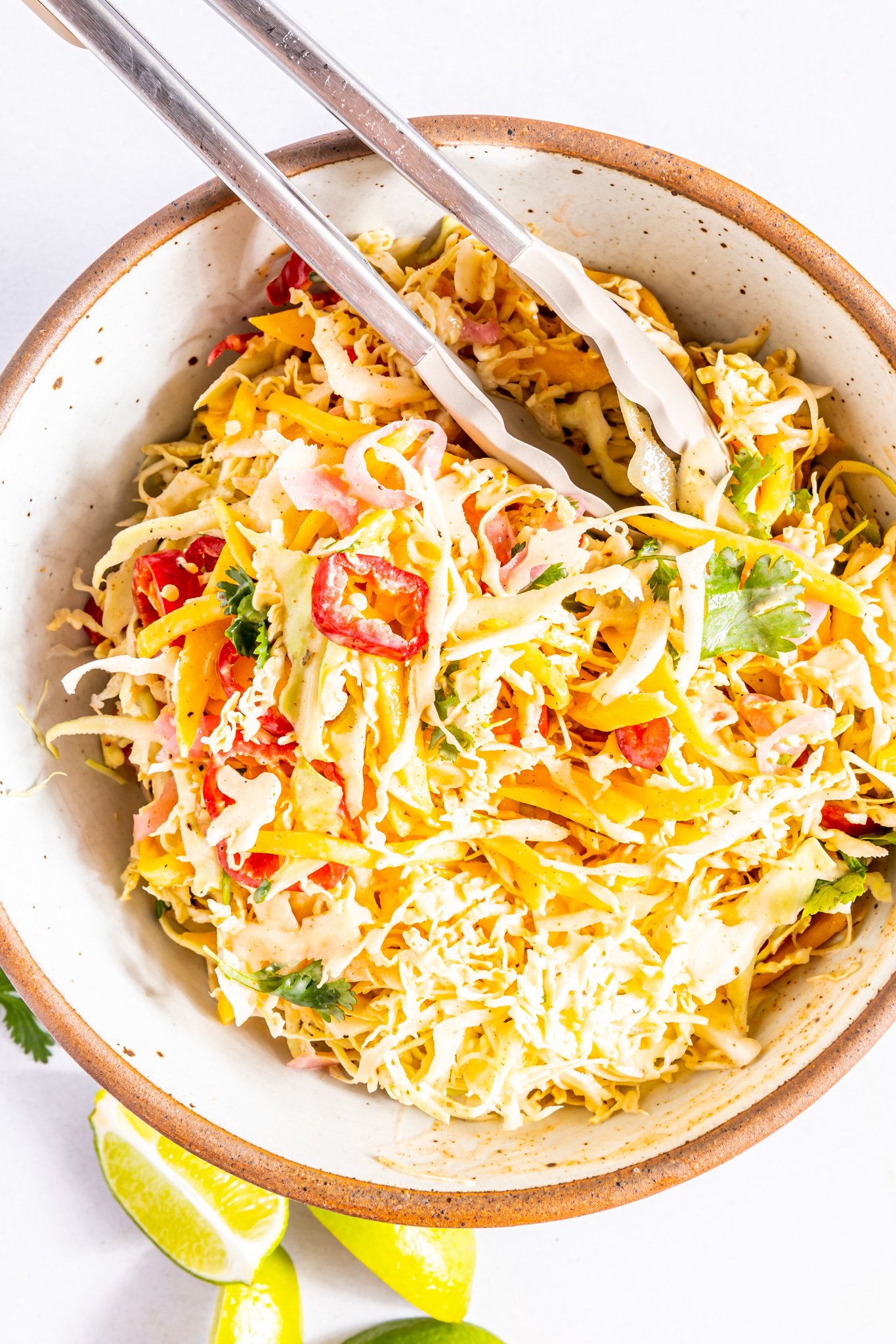 Vegan Caribbean Coleslaw Recipe ingredients in a bowl.