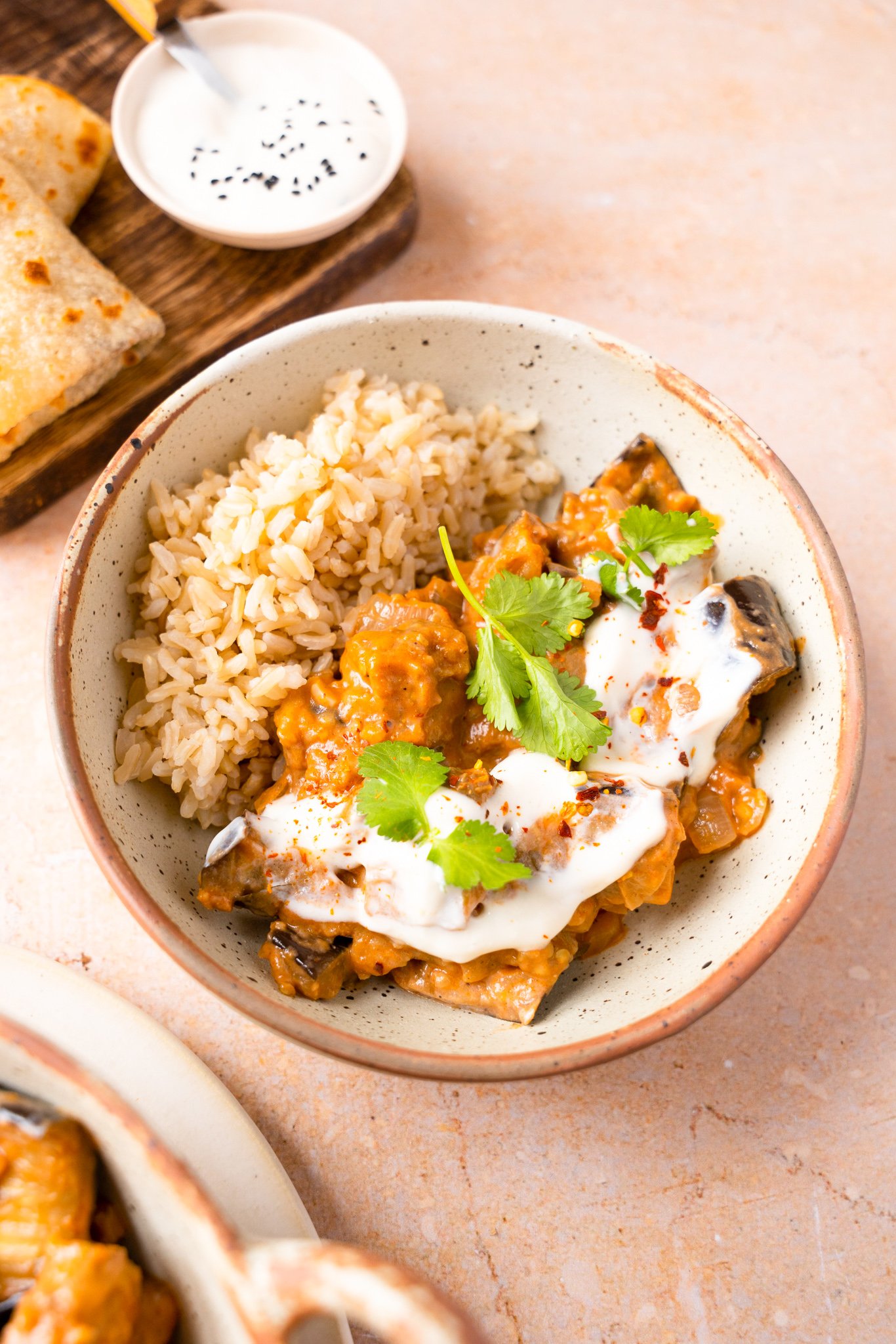 Easy Eggplant Curry with cilantro. 