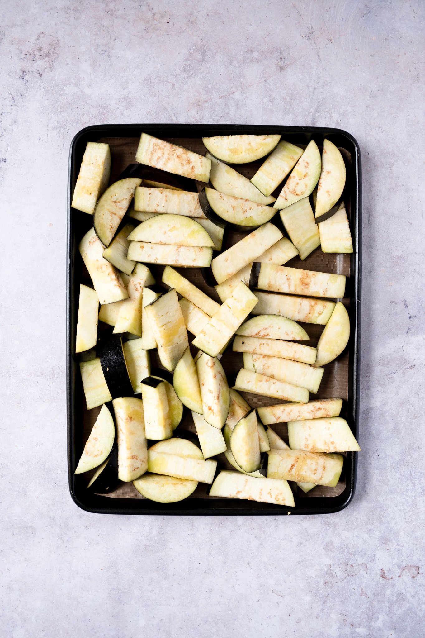 Easy Eggplant Curry on a baking sheet. 