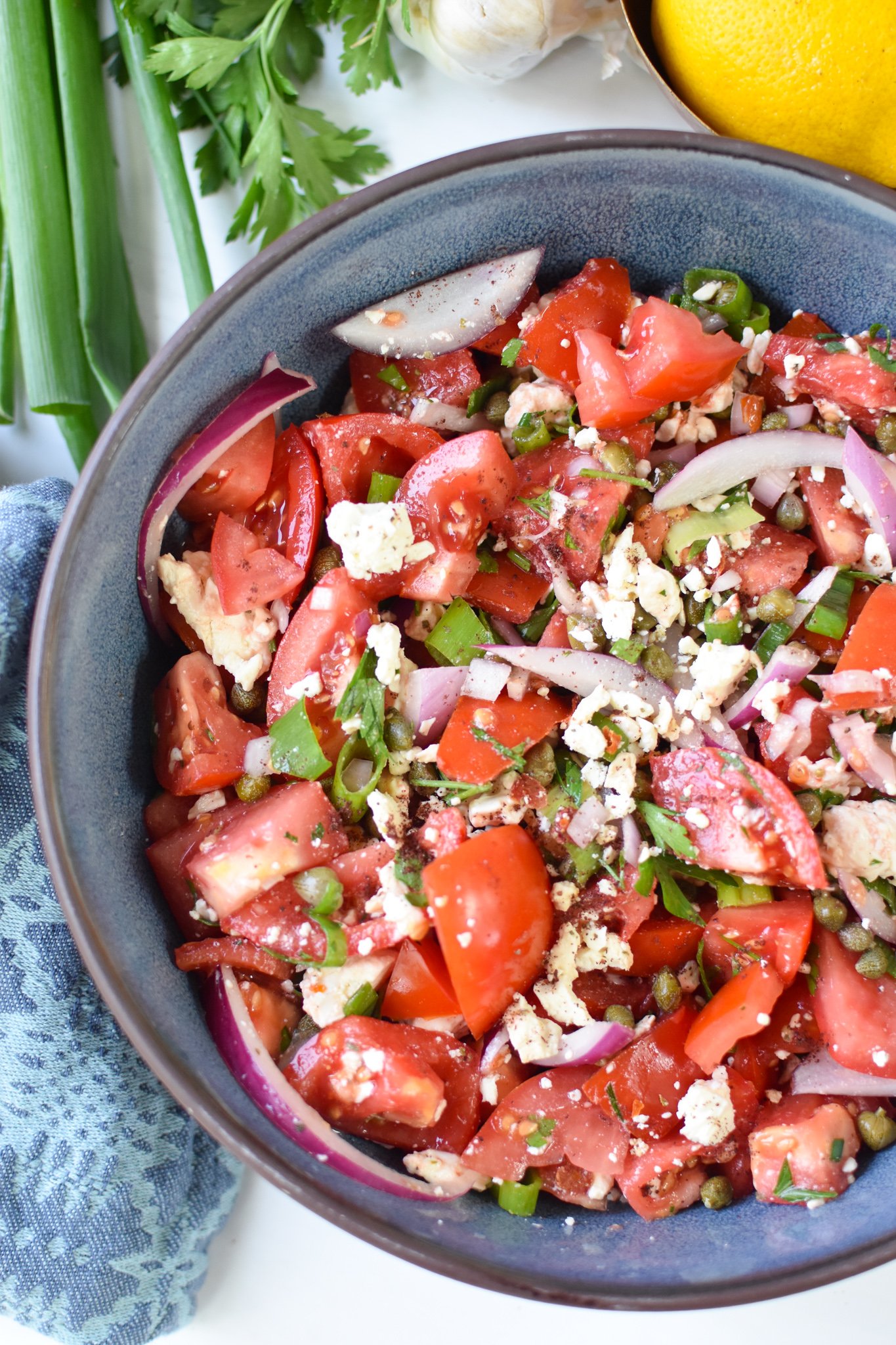 Easy Tomato Salad with red onion.