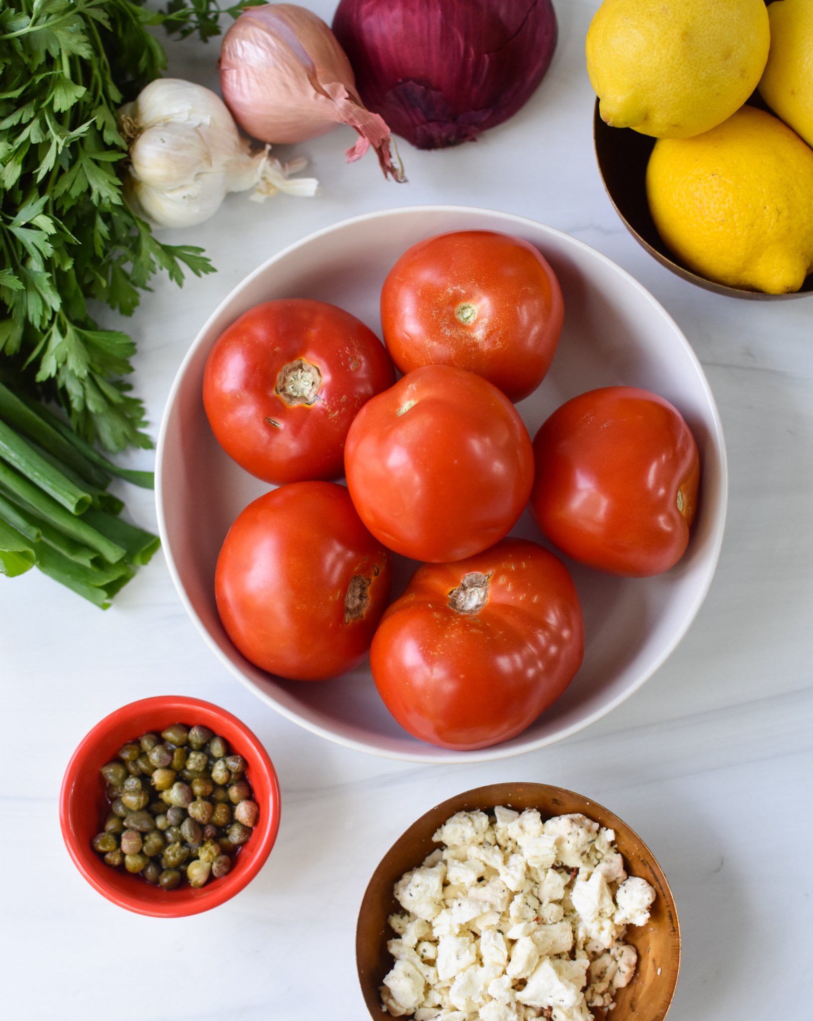 Easy Tomato Salad with ingredients. 
