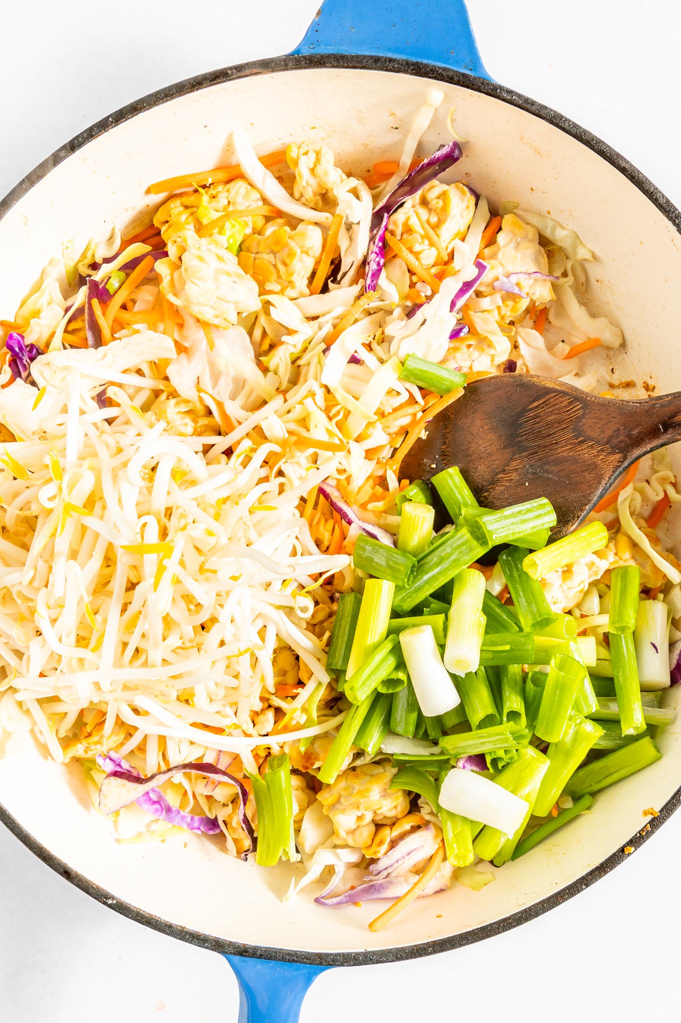 Easy Vegetable Chow Mein ingredients in a pot. 