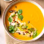 Thai Roasted Pumpkin Soup with cilantro.