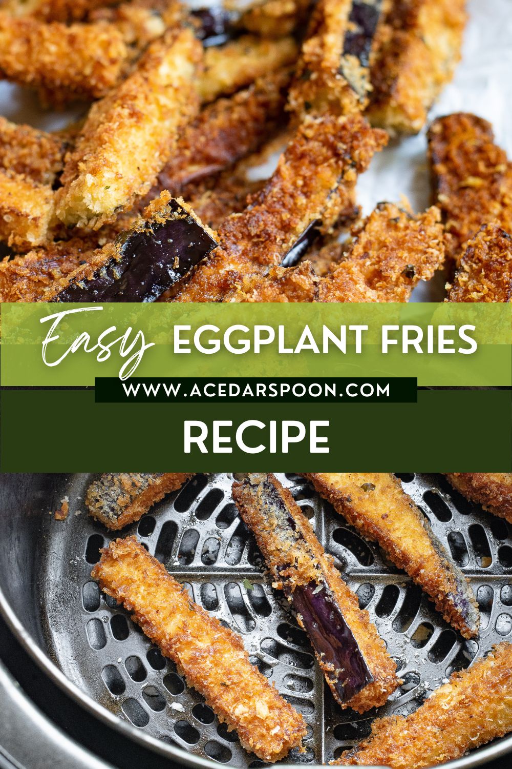 Air Fryer Eggplant Fries Recipe with logo.
