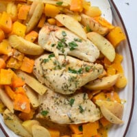 Crockpot Apple Chicken Breast Recipe on a white plate.