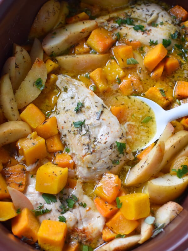 Crockpot Apple Chicken Breast Recipe in a crockpot.
