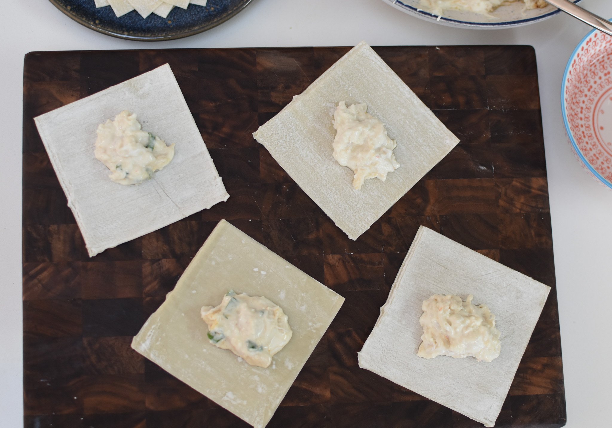 Air Fryer Crab Rangoon crab mixture in a wonton wrapper. 