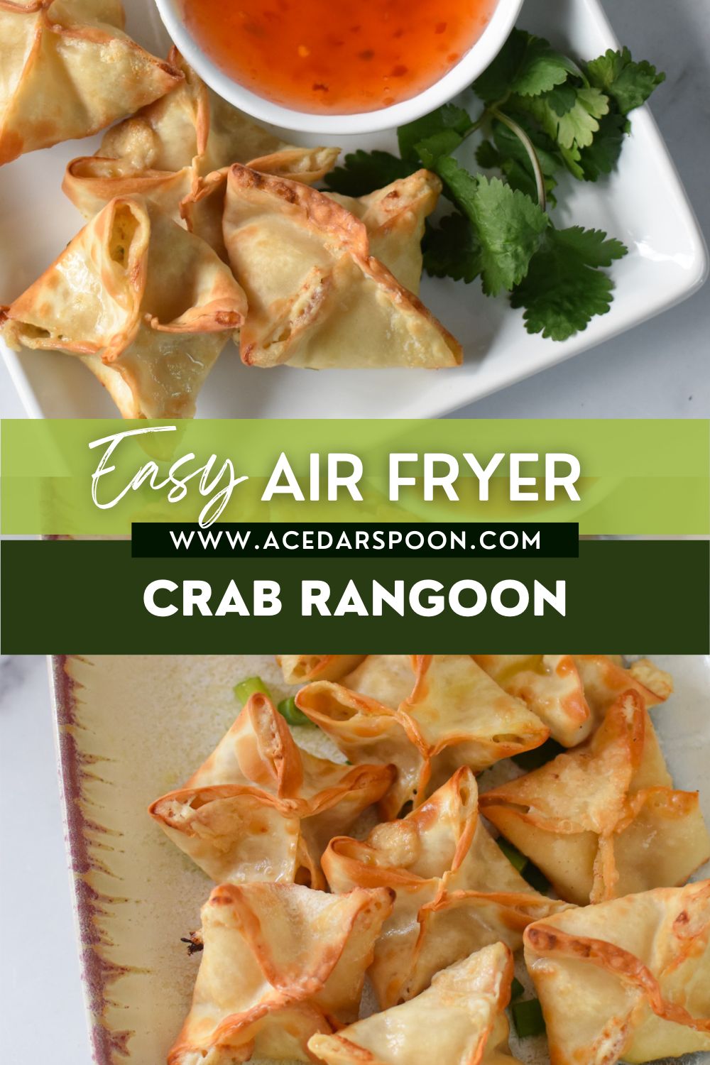 Air Fryer Crab Rangoon with logo. 