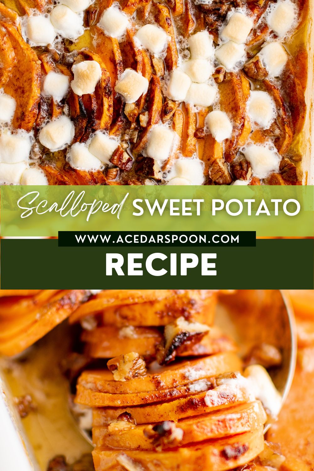 Easy Scalloped Sweet Potatoes with logo.