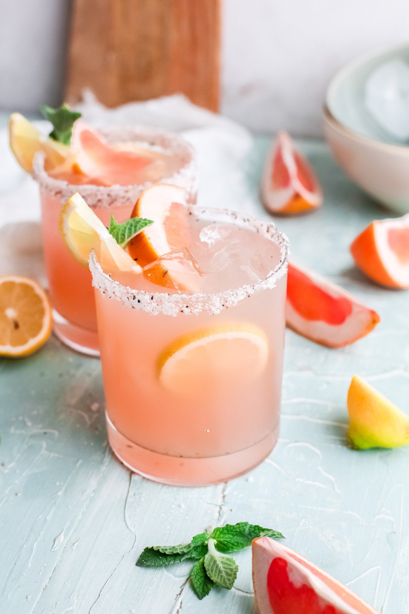 Grapefruit Paloma Cocktail in a glass.