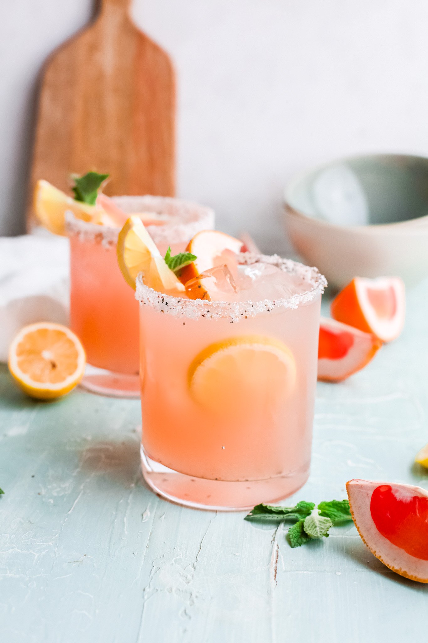 Grapefruit Paloma Cocktail with mint.
