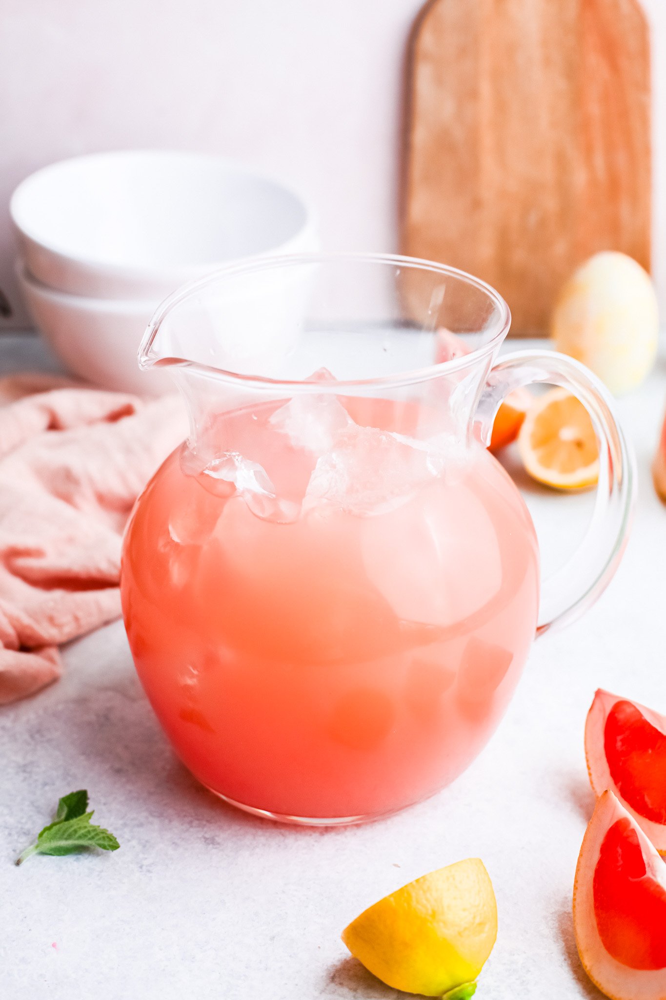 Grapefruit Paloma Cocktail in a pitcher.