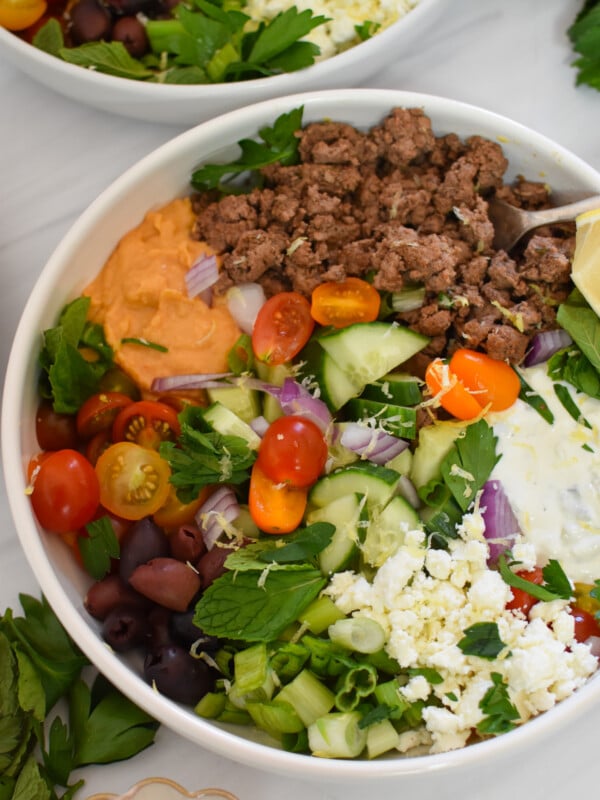 Minced Lamb Recipe hummus bowl.