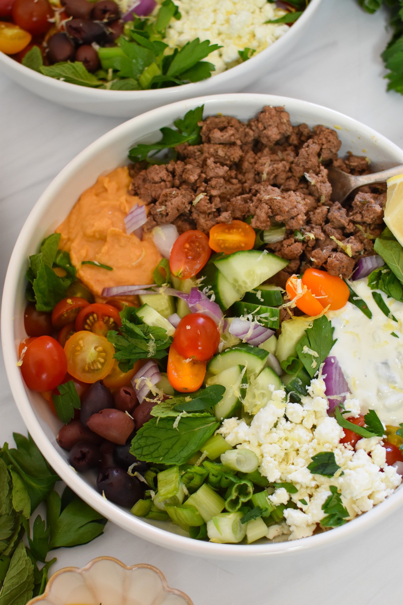 Minced Lamb Recipe hummus bowl.