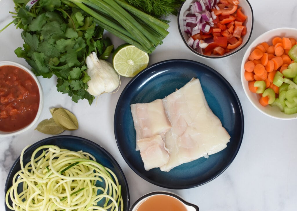 Mediterranean Fish Soup ingredients.