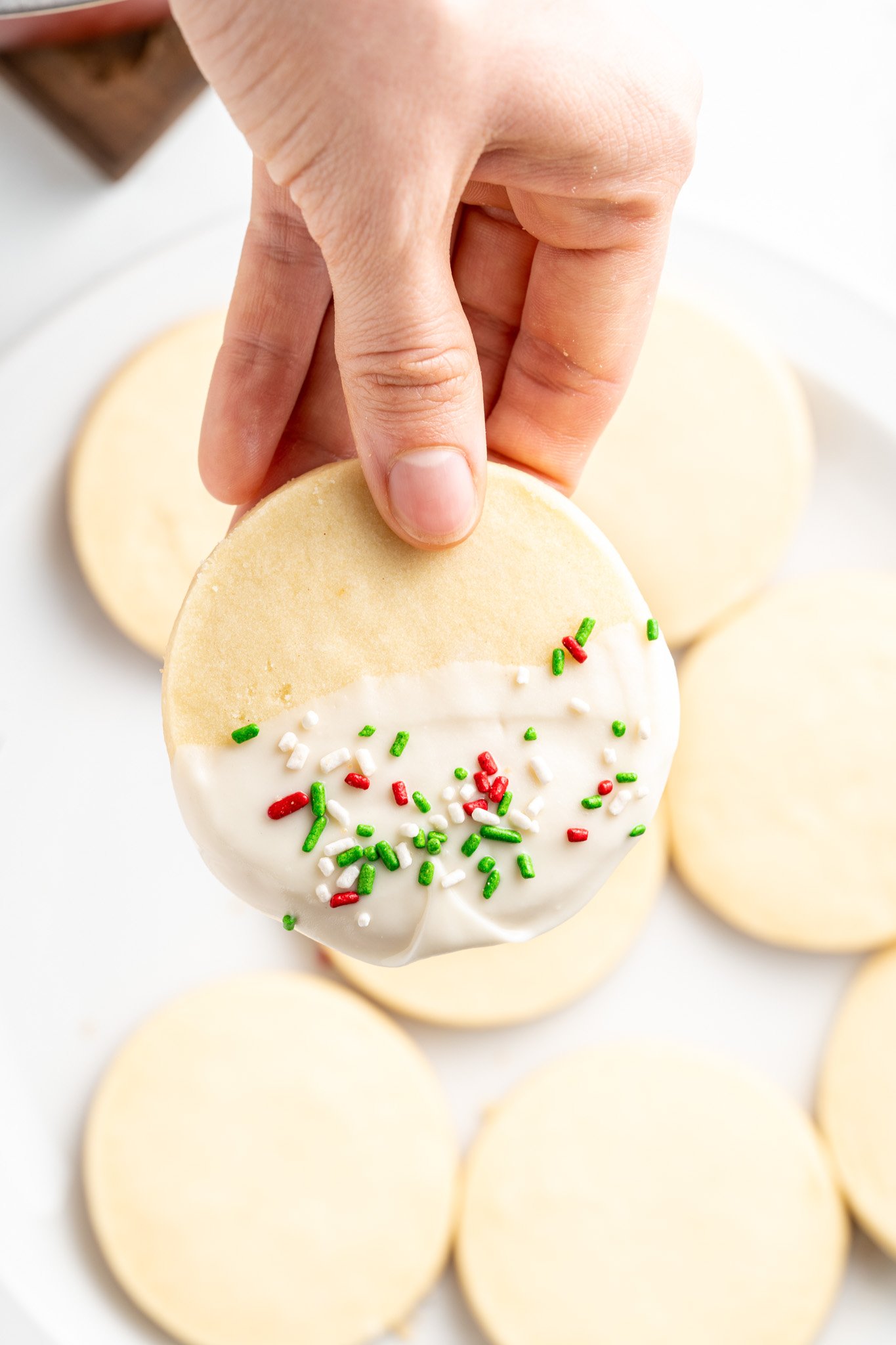 Christmas Shortbread Cookies frosting on cookie.