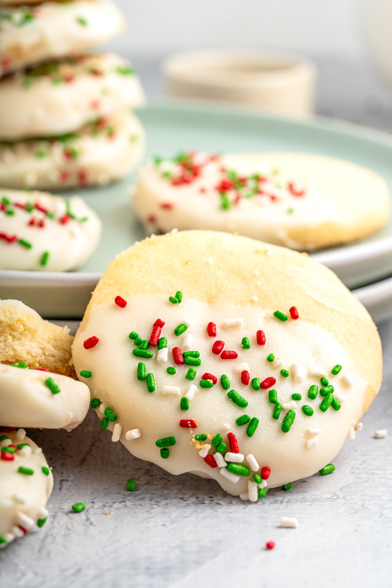 Christmas Shortbread Cookies on a green plate.
