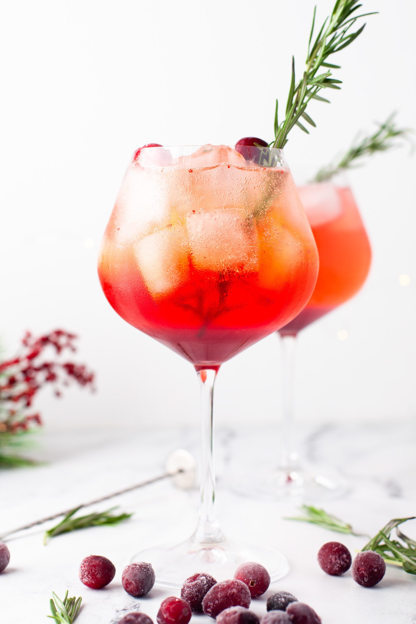 Cranberry Aperol Spritz with rosemary