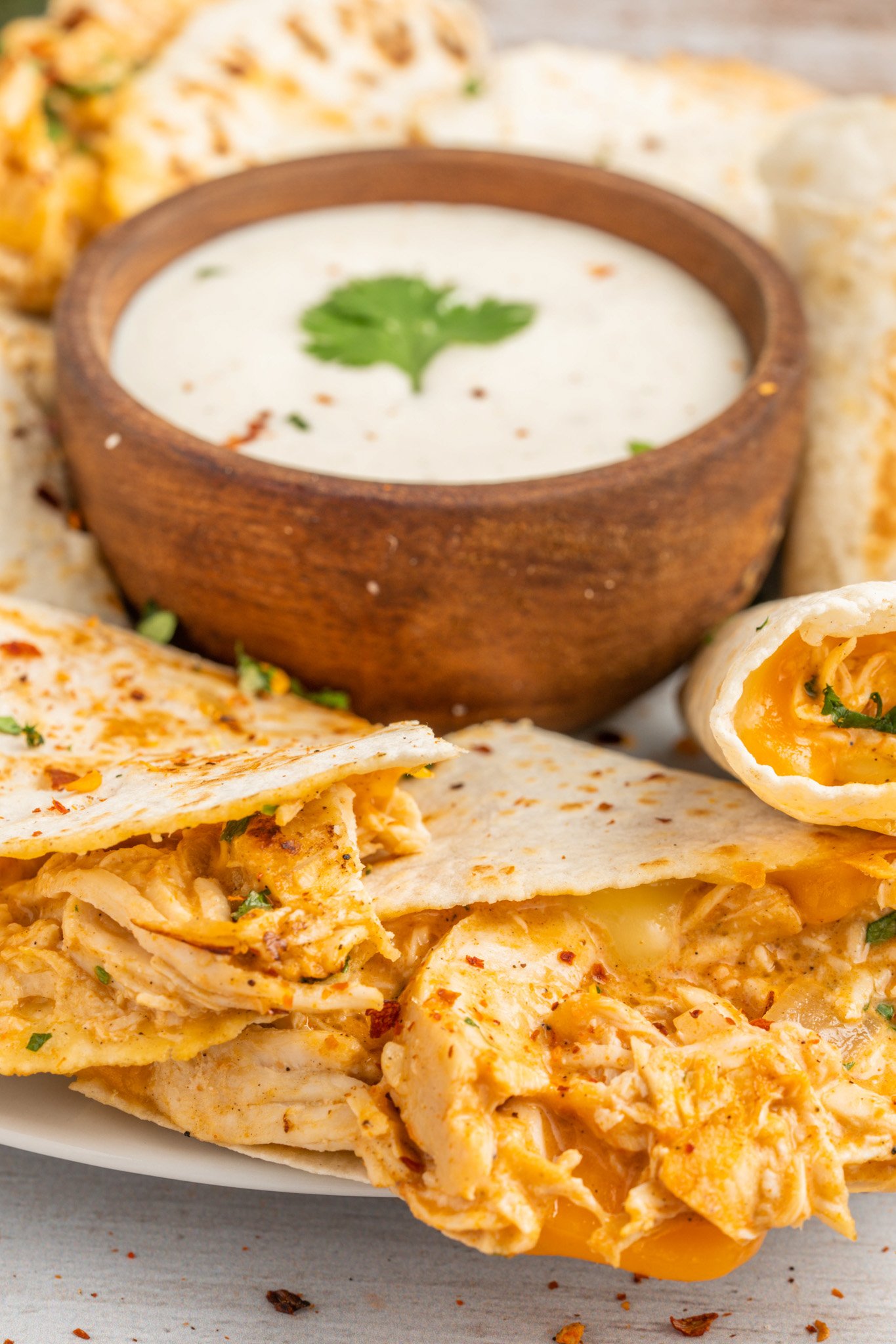 Easy Buffalo Chicken Quesadilla with ranch