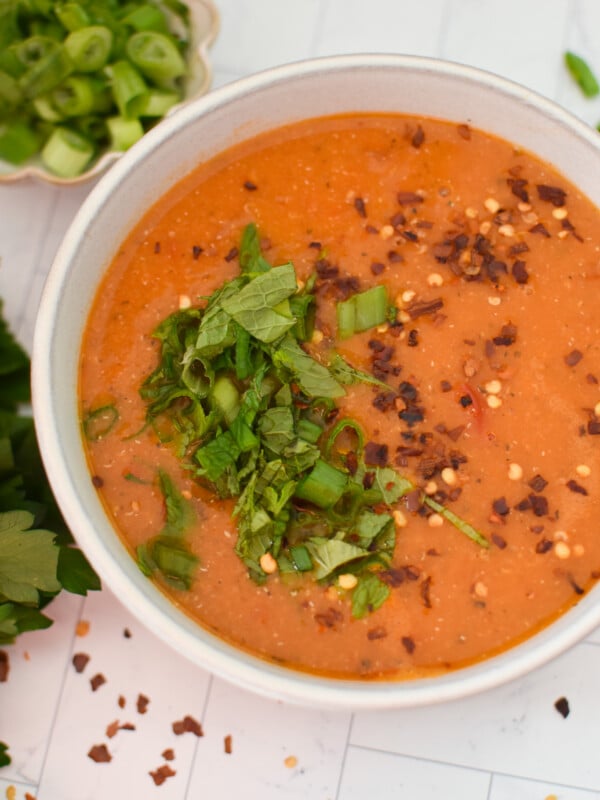 Turkish Lentil Soup with mint and parsley.