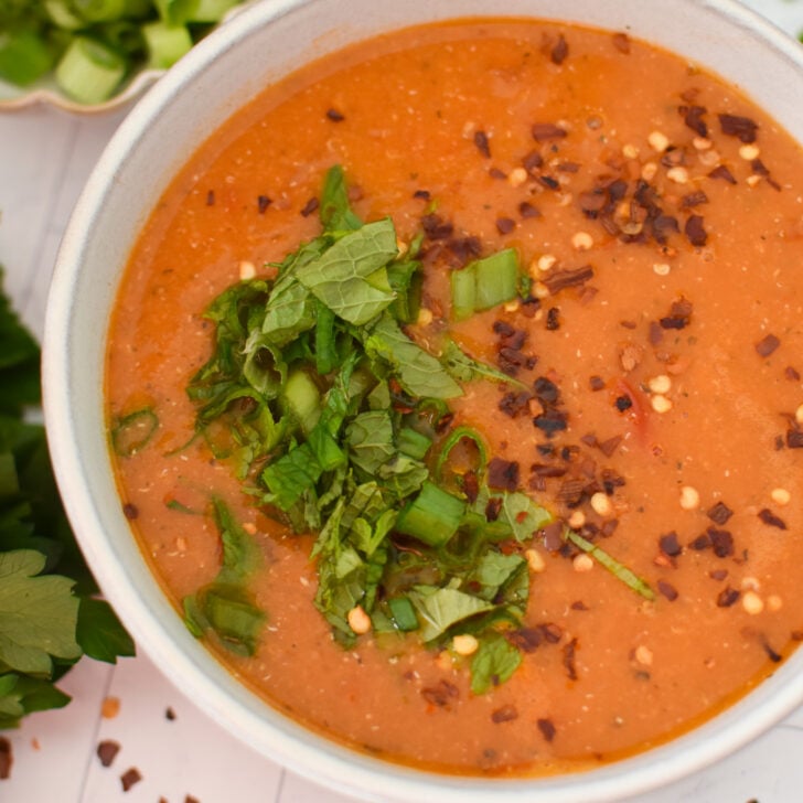 Turkish Lentil Soup with mint and parsley.