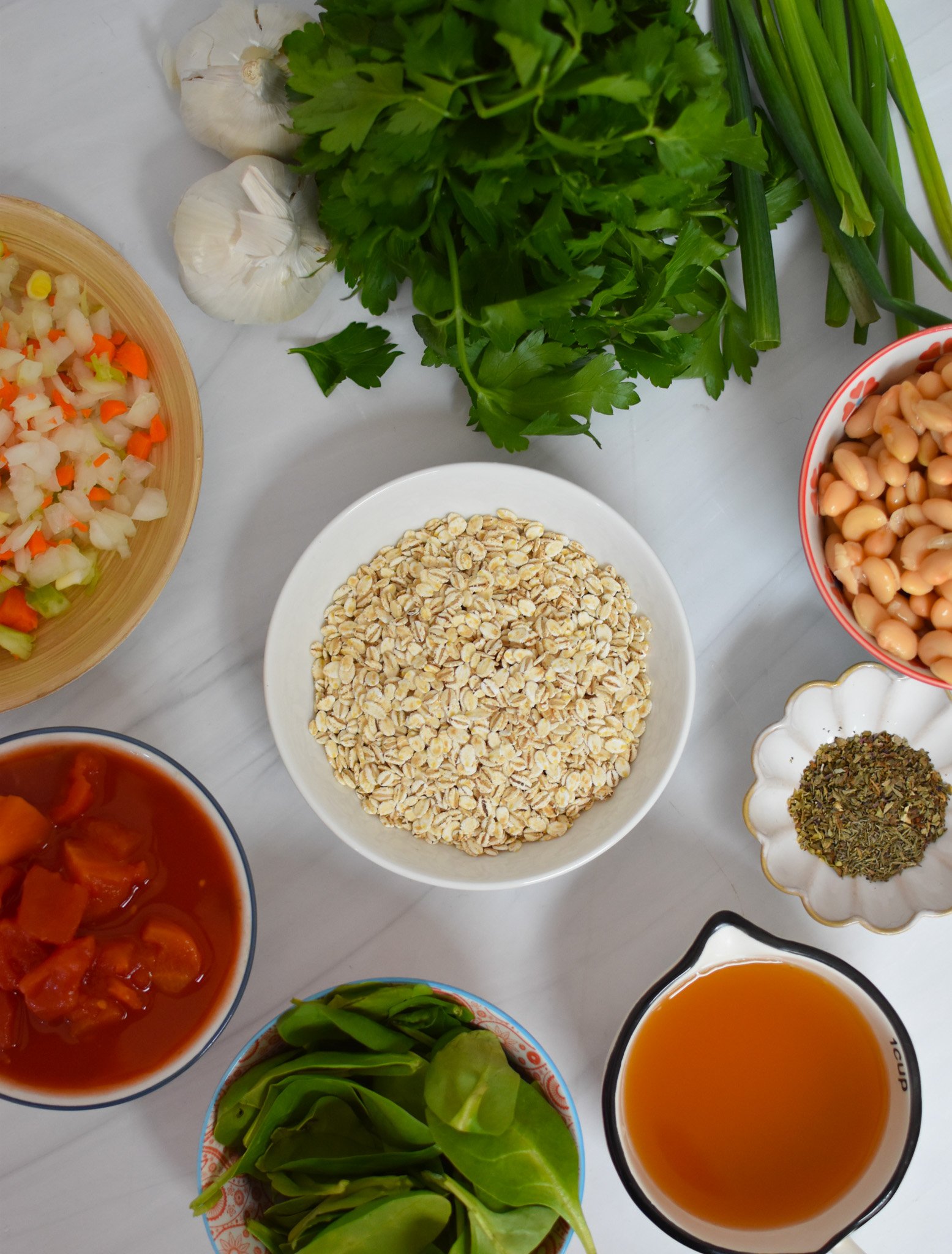Vegetable Barley Soup ingredients. 