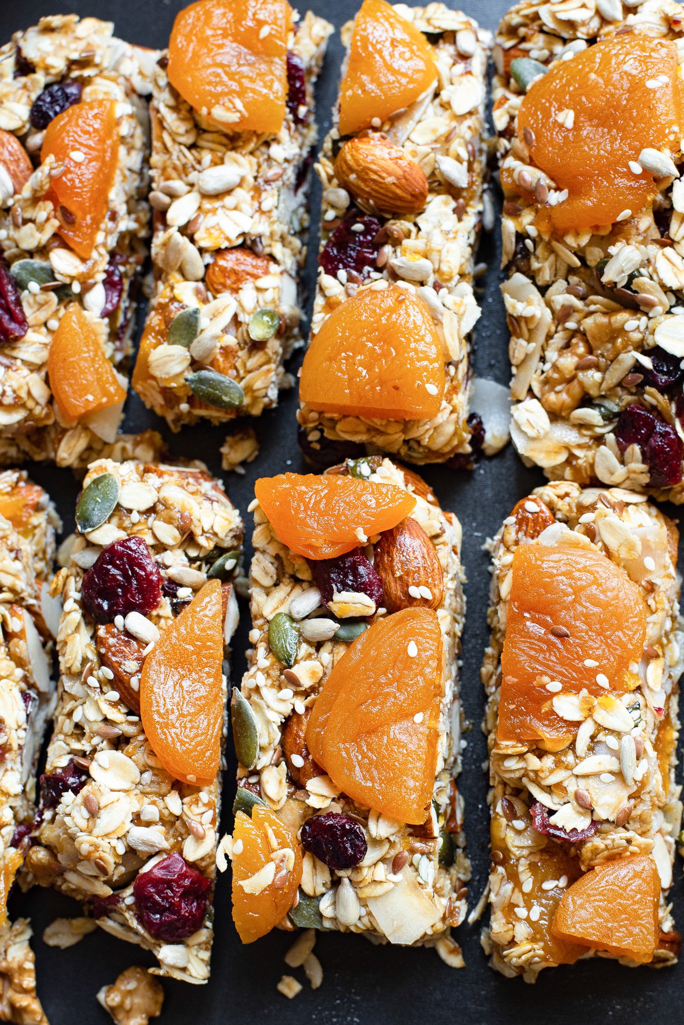 Easy Date Granola Bars on a black board. 