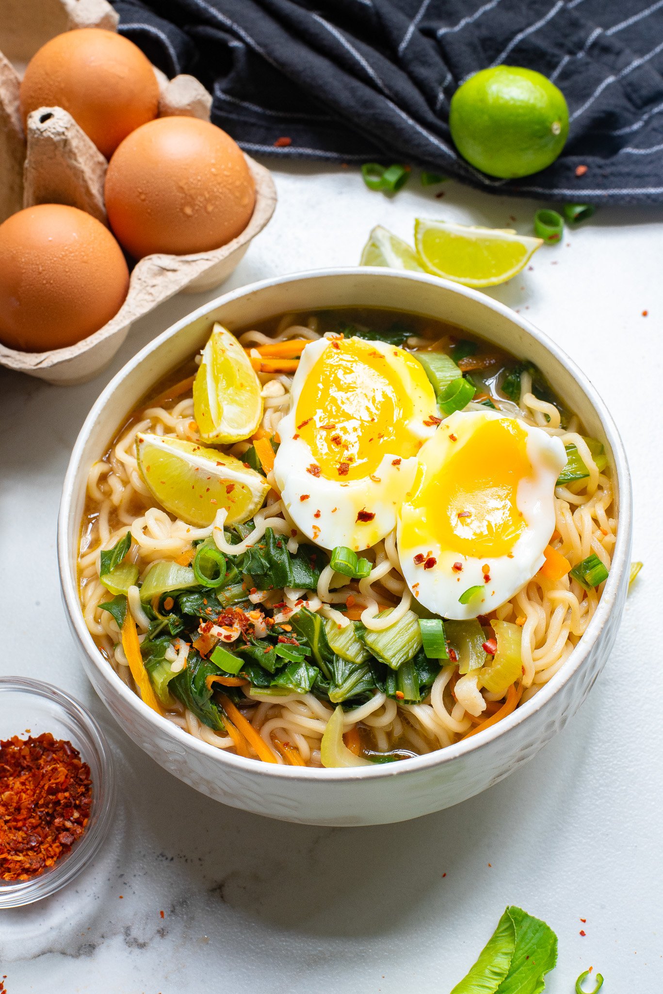 Easy Ramen Noodle Soup with chili flakes.