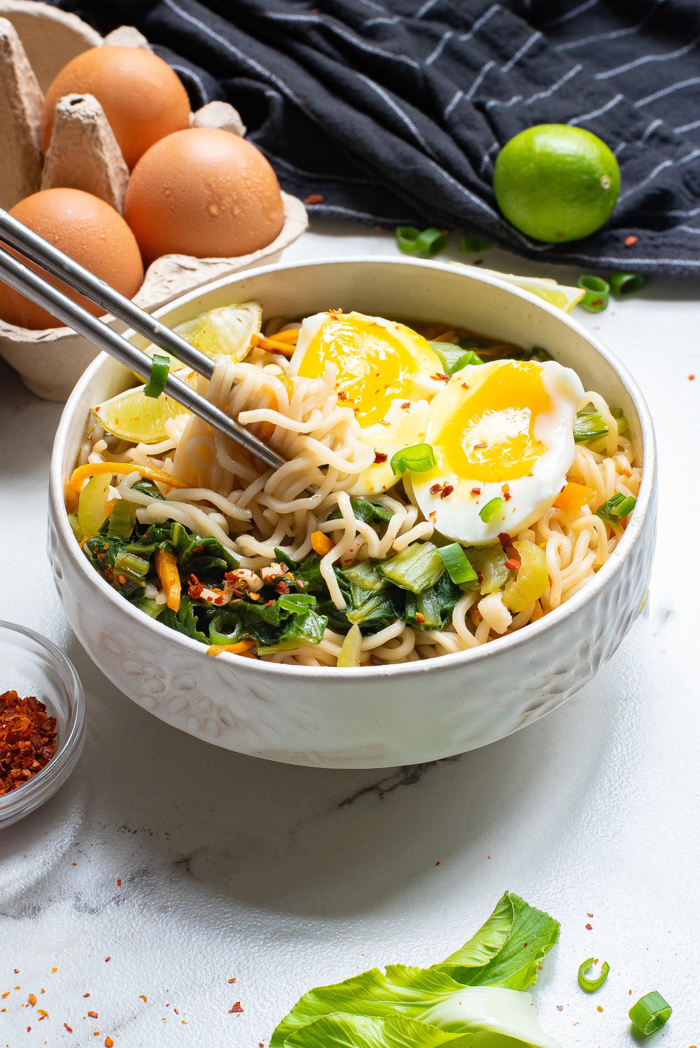 Easy Ramen Noodle Soup with chopsticks.