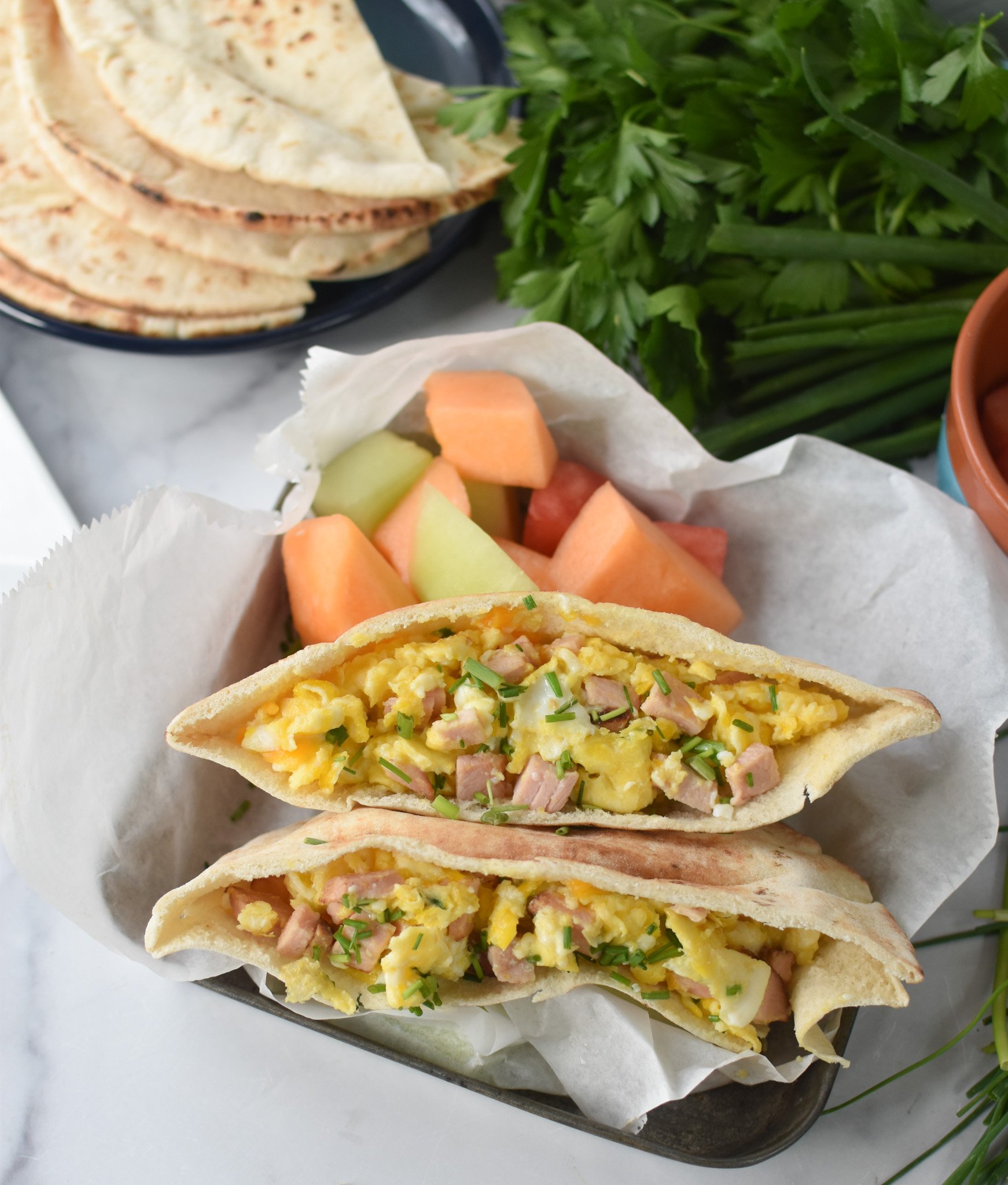 Breakfast Pita Recipe with fruit.