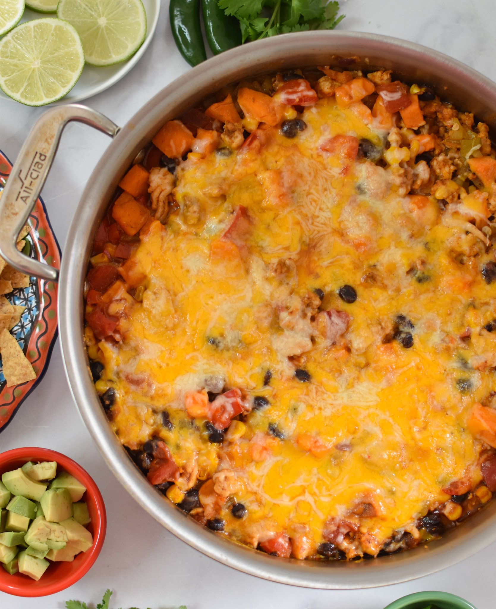 Cheesy Ground Turkey Sweet Potato Skillet