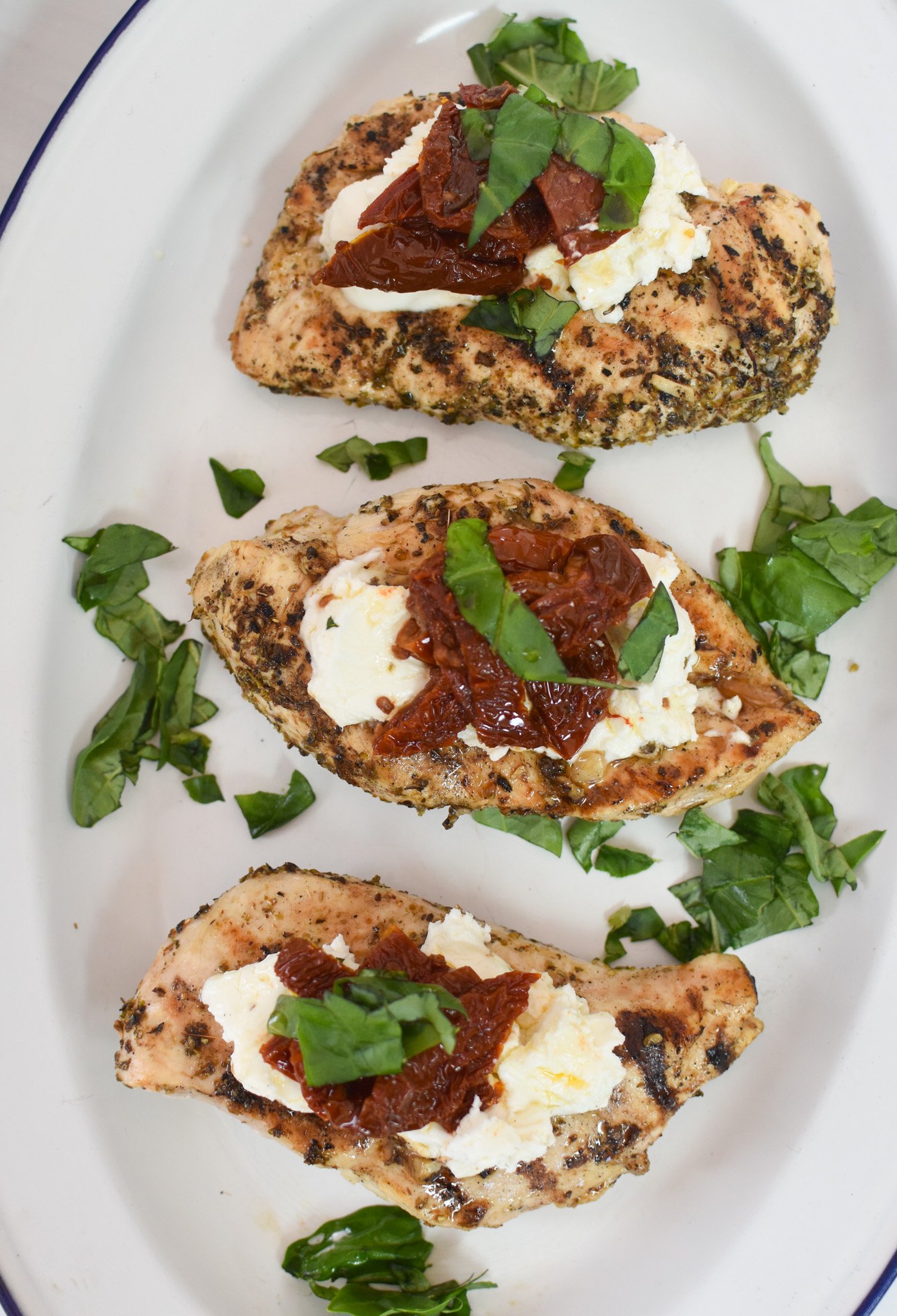 Chicken Bryan with basil and goat cheese. 