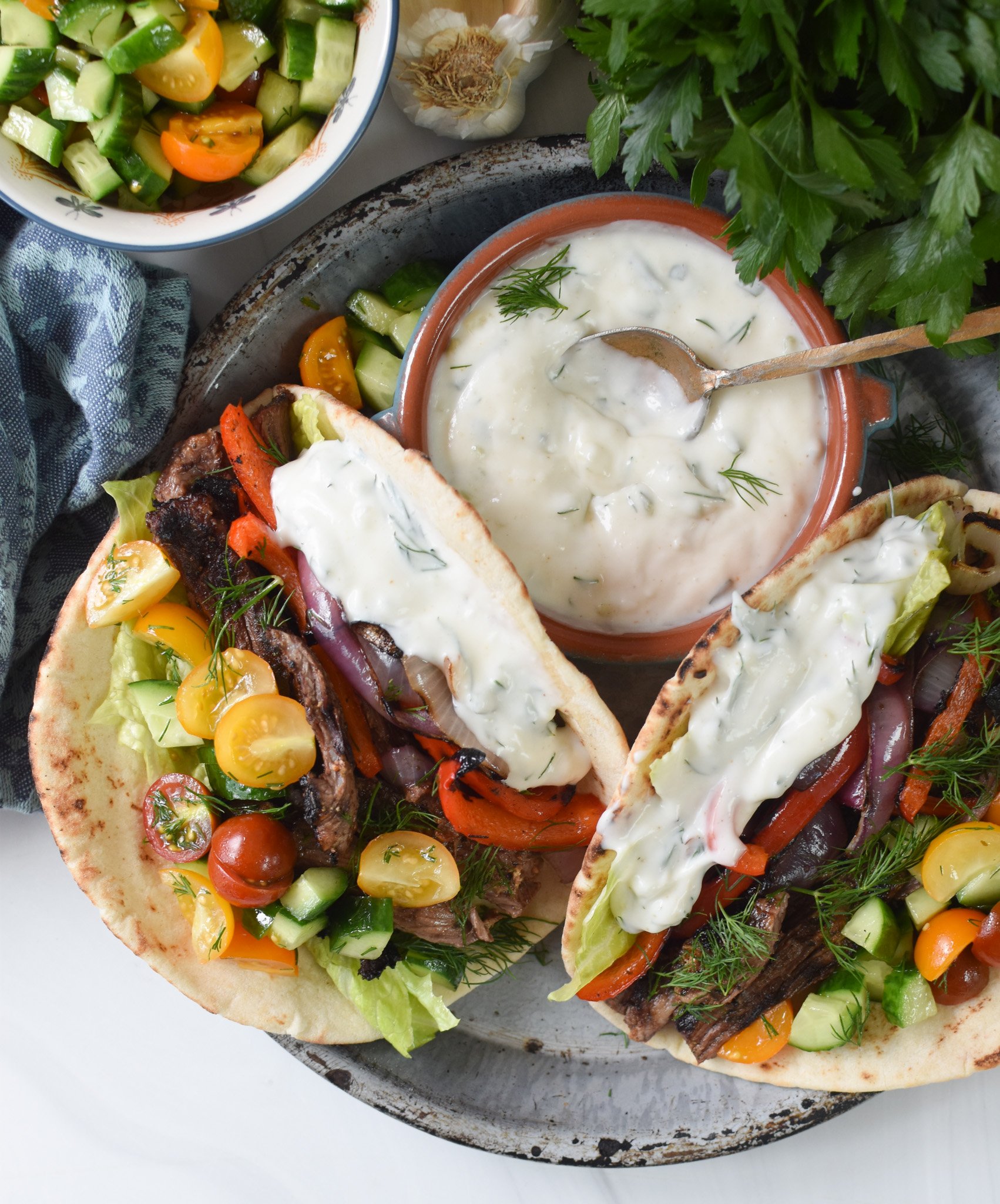 Easy Beef Gyros with yogurt.