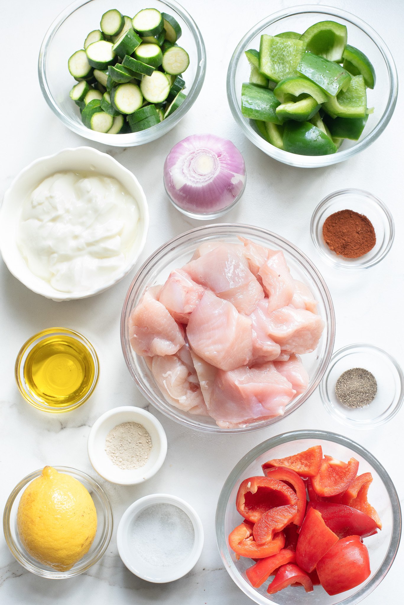 Greek Marinated Chicken Kabobs with Lemon ingredients. 