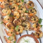 Greek Shrimp Marinade on white platter.