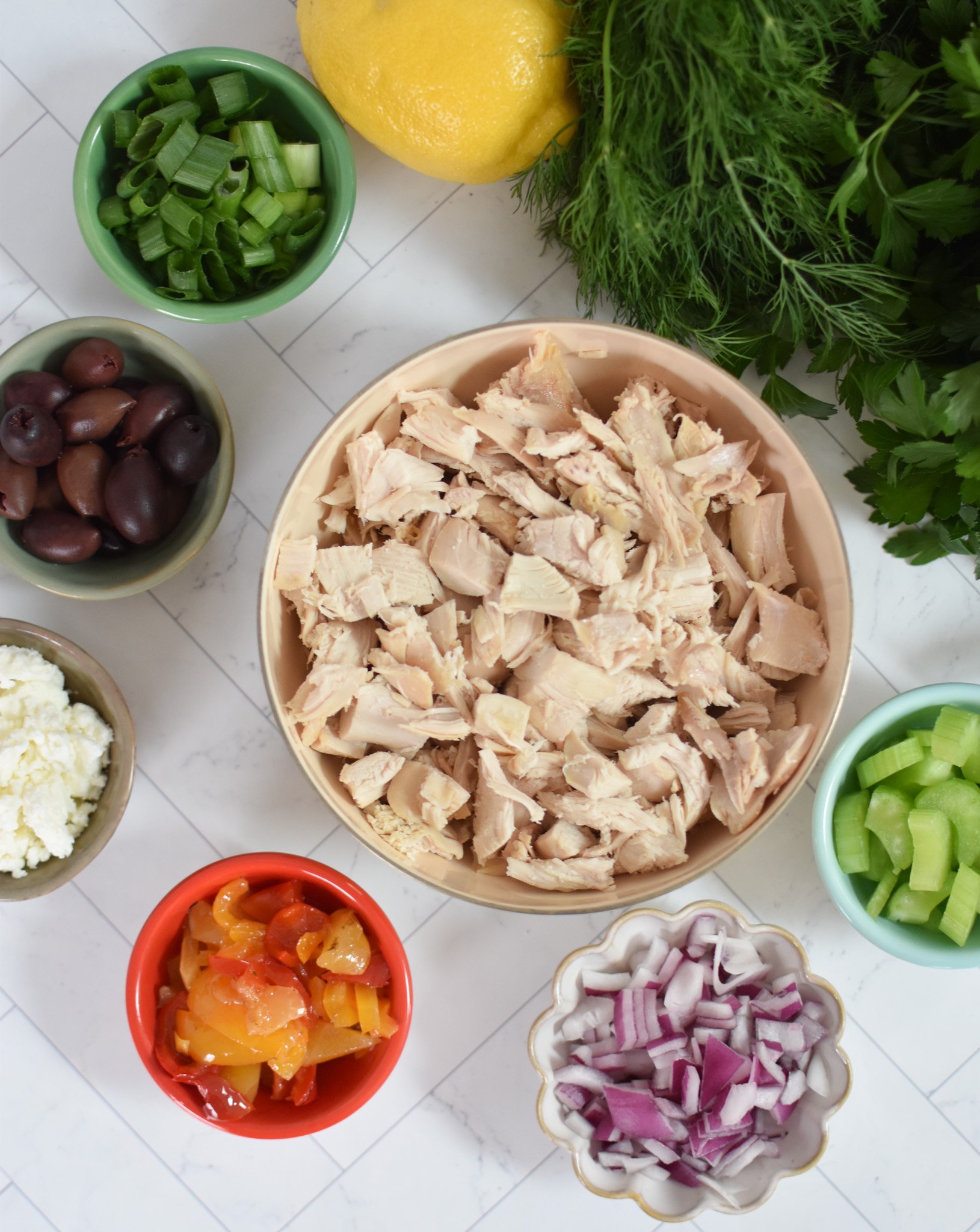 Healthy Mediterranean Chicken Salad ingredients. 