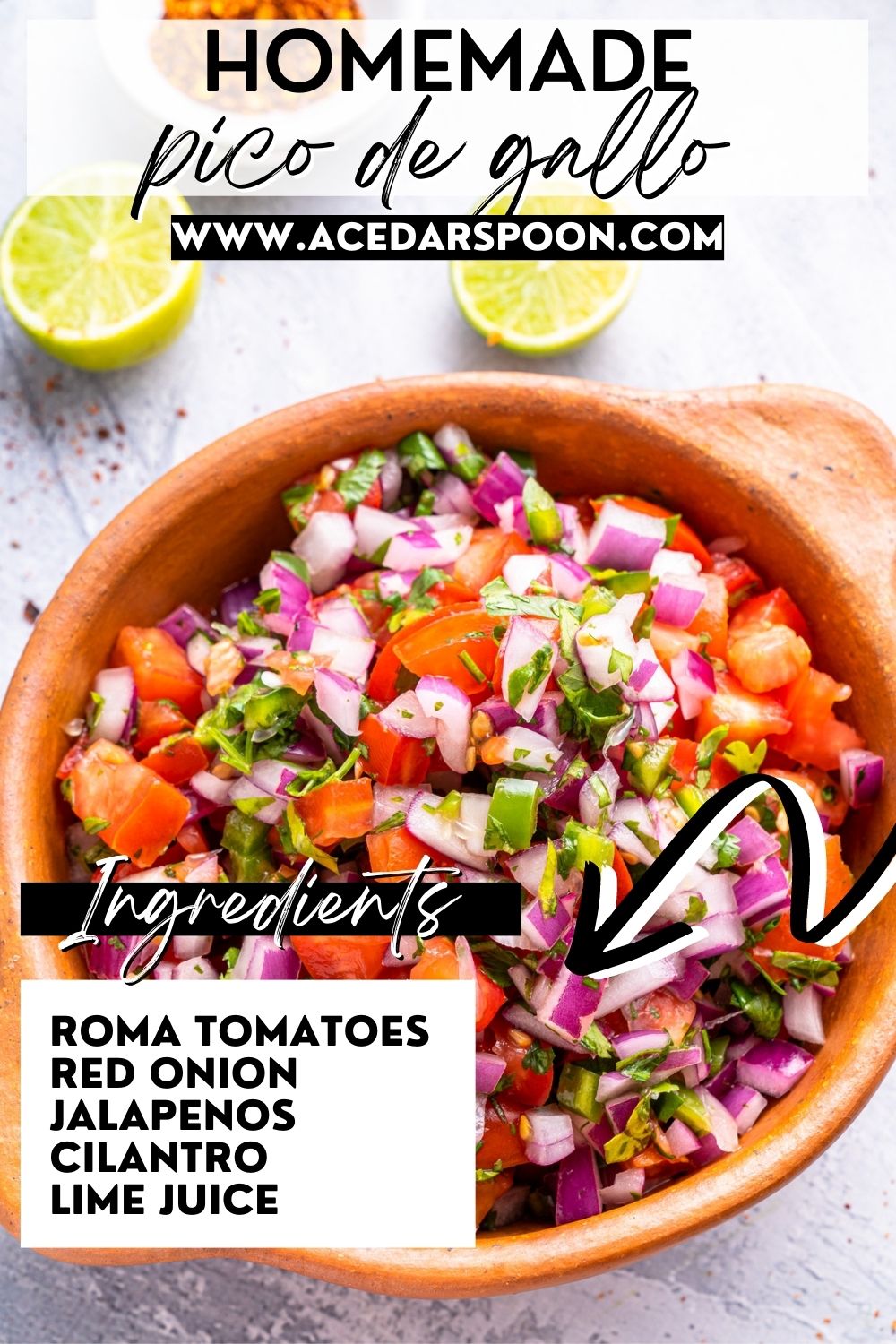 Homemade Pico de Gallo with logo.