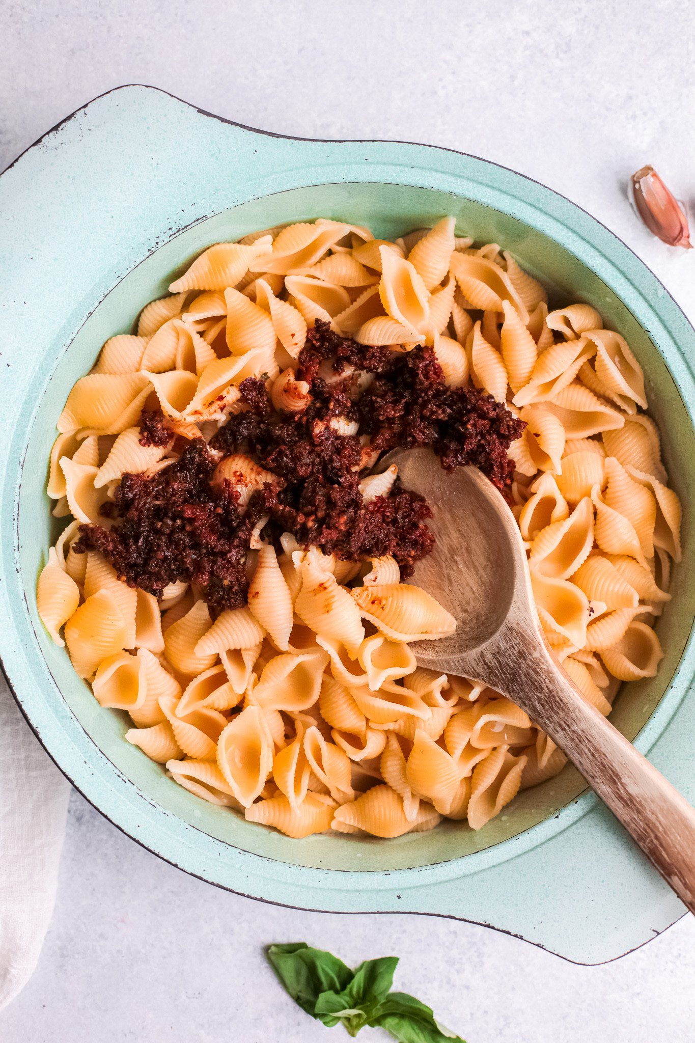 Sun-Dried Tomato Pesto Pasta in the pasta. 