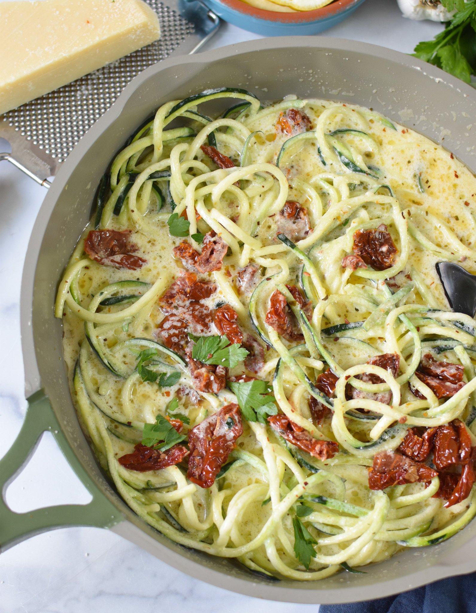 Alfredo Zoodles Recipe in a pan.